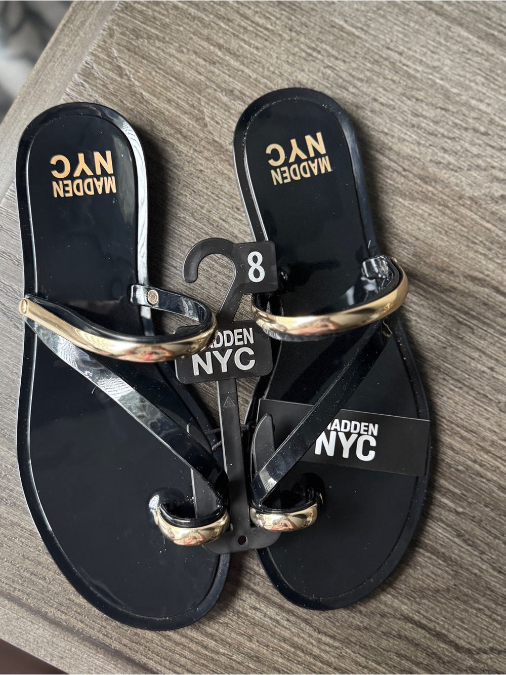 Madden NYC Black Sandals with Gold Accent Sandals | Size 8 | NWT